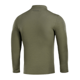 M-Tac Tactical Polo Shirt Langærmet 65/35, bagfra, grøn, designet til politi og sikkerhedspersonale, viser ærmer med velcro-paneler.