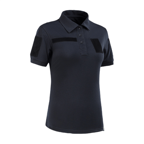 M-Tac Tactical Polo-Shirt 65/35 Lady med velcro på ærmer og bryst, lavet af bomulds-polyester blanding for komfort og holdbarhed.