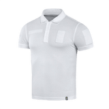 M-Tac Tactical Polo Shirt 65/35 til politi og sikkerhed, hvid trøje med velcro-paneler til patches, kombineret bomuld og polyester.