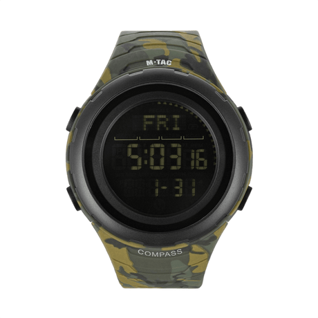 M-Tac Tactical Ur 2166, robust ur med kompas og LED-baggrundsbelysning, camouflage design, vandtæt op til 5ATM, ideelt til outdoor brug.