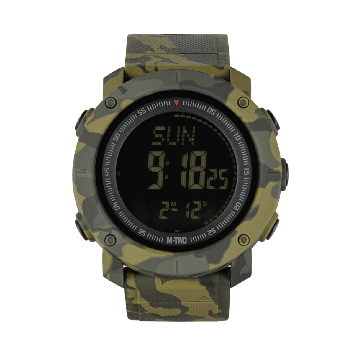 M-Tac Tactical Ur med Kompas 2095 i camouflage design, ideel til outdoor aktiviteter, med LED-belysning, stopur og vandtæt funktion.