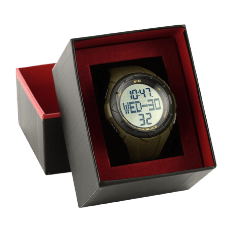 M‑Tac Taktisk Ur med Pedometer i gaveæske, sport og udendørs aktiviteter, digitalt display, skridttæller, vandtæt WR50