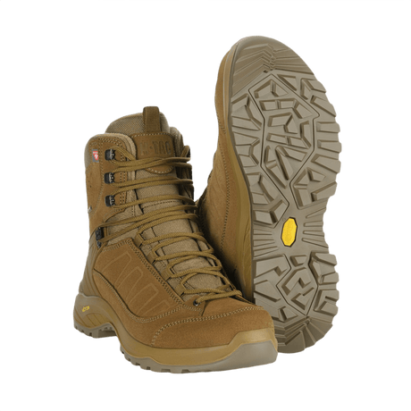 M-Tac Tactical Vinterstøvler med ruskind, Vibram-sål og Primaloft-isolering, designet til udendørs og kolde miljøer.