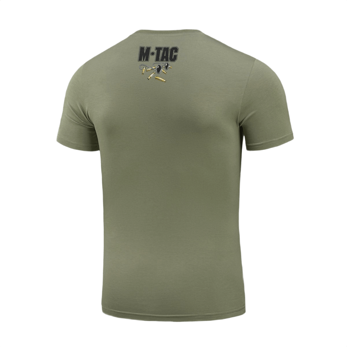 M-Tac T-Shirt Mole i olivengrøn med humoristisk sniper-print og symboler bagpå, fremhæver dedikation og præcision. Komfortabel bomuldsblanding.