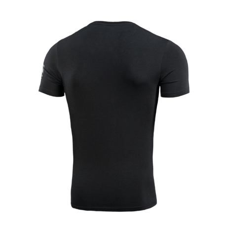 Bagside af M-Tac T-Shirt Surf Club, 93% bomuld, 7% elastan, sort. Inspireret af ukrainske operationer og surfscener. Premium tryk.