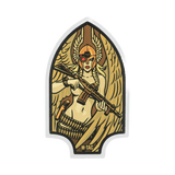 M-Tac Sticker Valkyrie med krigsgudinde, normannisk hjelm og M4 gevær, formet som Arrowhead patch fra 2. verdenskrig.