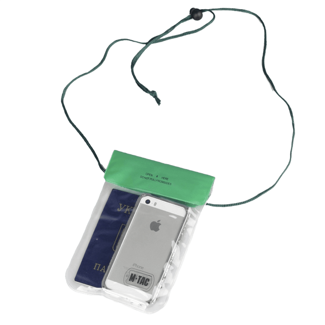 M-Tac Vandtæt Etui til Dokumenter til beskyttelse af telefon og pas mod vand, med snor til udendørsaktiviteter.