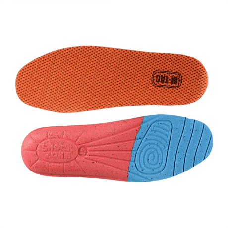 M-Tac Vent Sål Orange Gen.II med PU-skum og stødabsorbering, set ovenfra og nedenfra, i orange og blå design