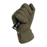 M-Tac Vinterhandsker Soft Shell i olivengrøn farve med lommelygte, ideel til udendørs brug i dårligt vejr, ergonomisk design.