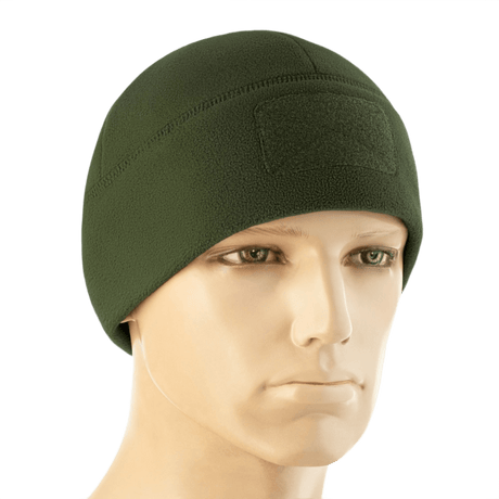M-Tac Watch Cap Elite Fleece Beanie Hat Velcro i grøn farve, ideel til taktisk brug, lavet af slidstærk fleece med velcro-panel.