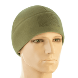 M-Tac Watch Cap Elite Fleece Beanie Hat Velcro i grøn, let og varm, perfekt til koldt vejr og taktisk brug, set på mannequin