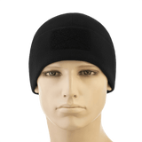 M-Tac Watch Cap Elite Fleece Beanie Hat Velcro med velcro-panel i sort, perfekt til outdoor og taktisk brug i koldt vejr.