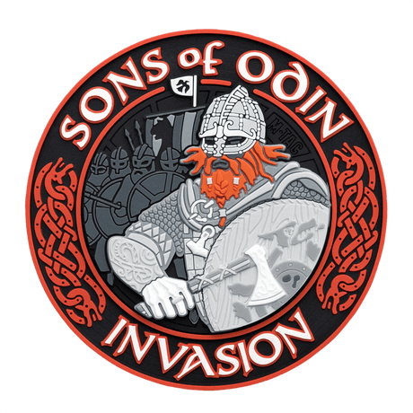 M-Tac Patch Sons of Odin 3D Velcro taktisk patch med motiv af en viking, rød og sort design, 3D-effekt, til uniform eller udstyr.