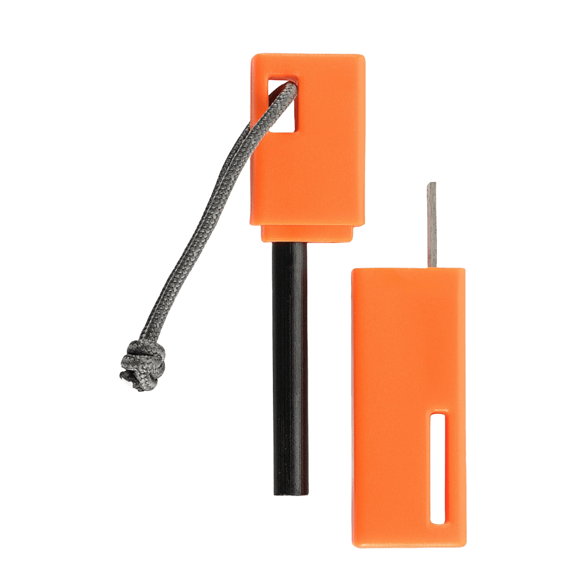 M-Tac Tændstål i orange, essentielt til camping, lavet af magnesiumlegering med 8 mm stål-tænder, perfekt til udendørs brug.