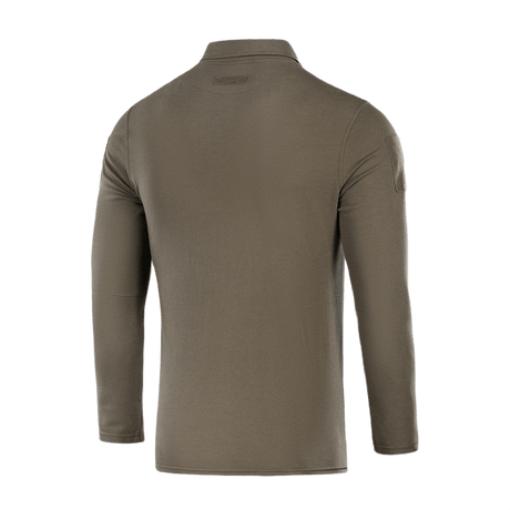 M-Tac Tactical Polo Shirt Langærmet 65/35 set bagfra, designet til politi- og sikkerhedsbrug med velcro-paneler på ærmer, ryg og bryst.