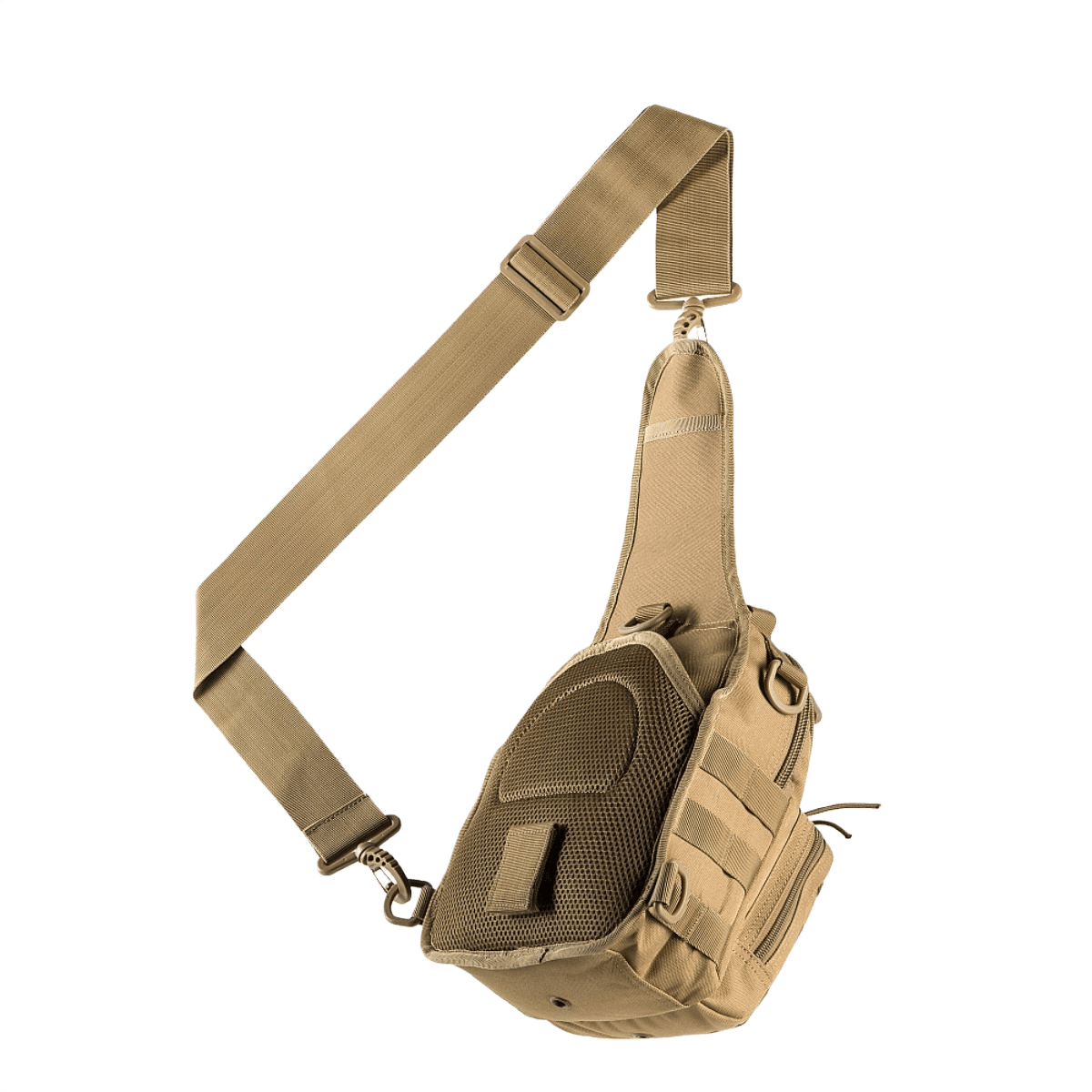 M-Tac Urban Line City Patrol Taske i slidstærkt polyester, hybrid taske og rygsæk med justerbart skulderbånd, khaki farve.