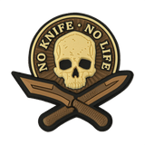 M-Tac Patch No Knife – No Life 3D PVC taktisk morale patch med kranie og knive, perfekt til uniform eller udstyr, 50 x 50 mm gummi med velcro.