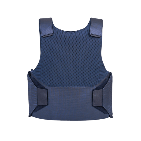 Anorak Niobium® Concealable I Stik & Skudsikker Vest i marineblå, designet til beskyttelse mod skydevåben og knive, set bagfra.