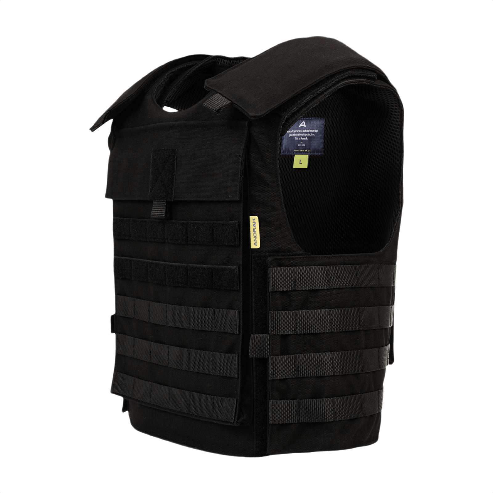 Anorak Rhodium® Tactical II – fr.bk. Stik & Skudsikker Vest svart soft body armor med niveau IIIA-beskyttelse, set fra venstre side