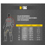 Størrelsesguide for M-Tac Bukser Army Gen. II NYCO Extreme med målinger og størrelsesoplysninger
